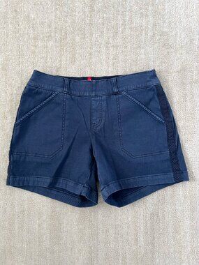 Spanx Blue Twill Pull On Shorts S Tuxedo Stripe